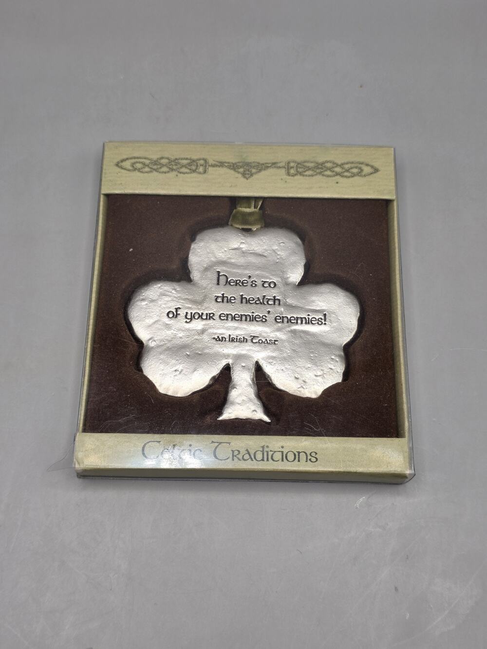 Grasslands Road Amscan Shamrock Ornament Pewter Irish Blessing Celtic Traditions